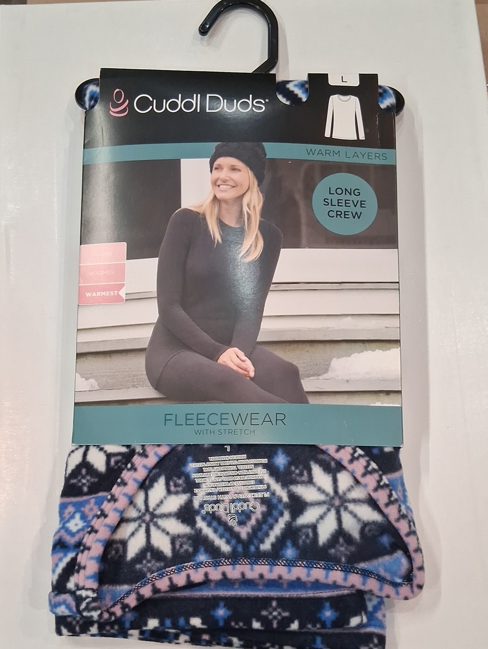 Cuddl Duds Blue & Pink Snowflake Fleece Crew Top L